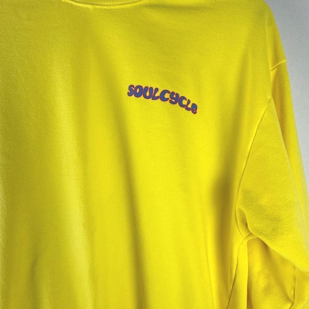 SoulCycle Sweatshirt Cotton Blend Mens M Yellow Graphic Smiley Have A Nice Day